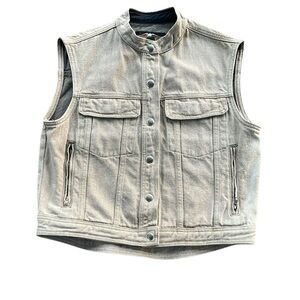 Harley Davidson Vest Womens Denim Sand Colored Button Jacket Vest Size Medium